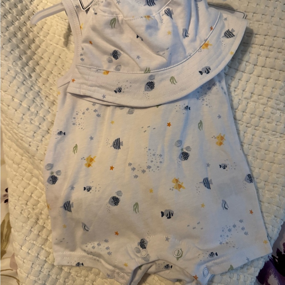 White Matching Hat Set with Celestial Print